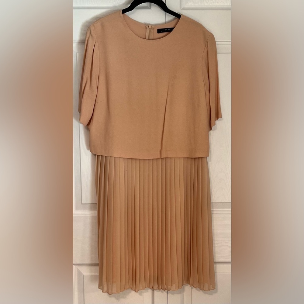 Zara Woman Long Mid Length Dress With Pleated Skirt in Nude Pink